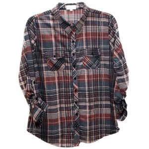 Urban Girl Earth Tone Plaid Button Down Size XL